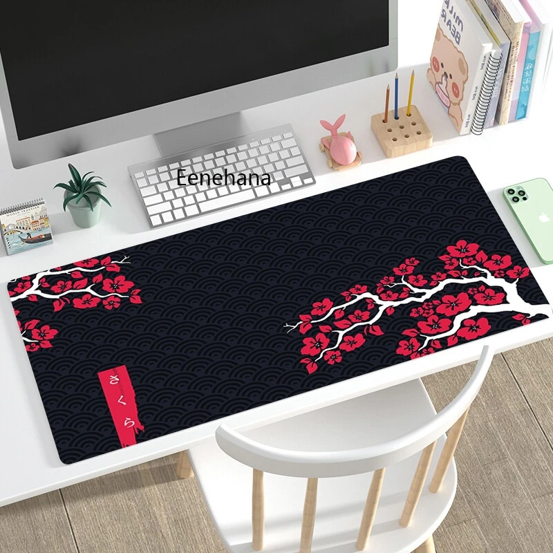 

Компьютерный коврик для мыши Sakura, большой офисный коврик для мыши с большой волной, японский коврик для мыши Koi, коврики для клавиатуры XL, резиновый Настольный коврик 100x50