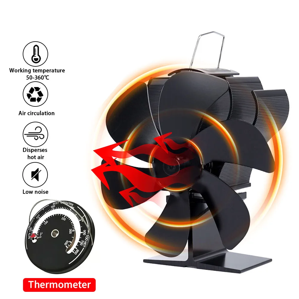 6 Blade Black Fireplace Fan Heat Powered Stove Fan Log Wood Burner Home Heat Distribut Quiet Fireplaces with thermometer
6 Blade Black Fireplace Fan Heat Powered Stove Fan Log Wood Burner Home Heat Distribut Quiet Fireplaces with thermometer
