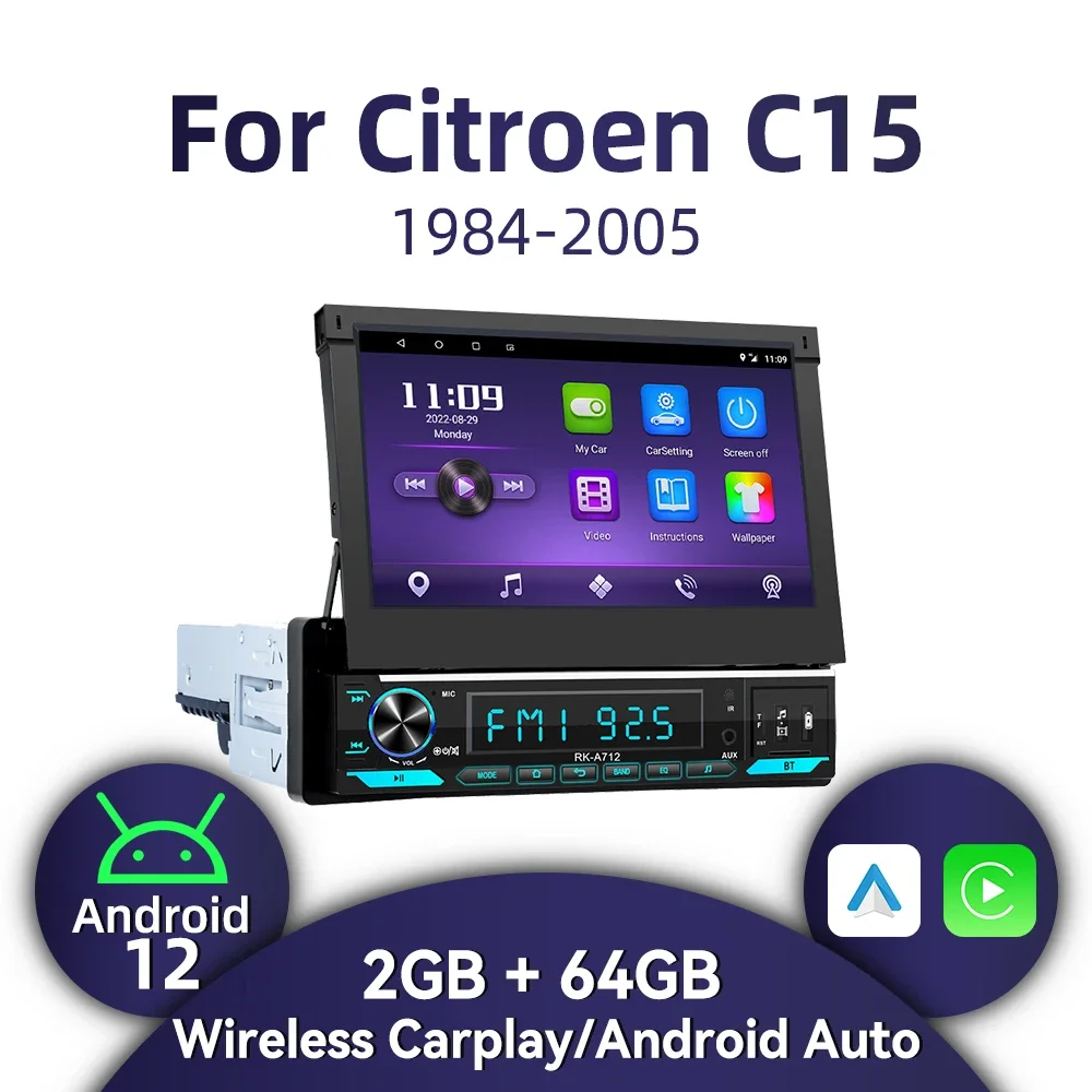 1 Din 7 "выдвижной экран Carplay Android автомобильное мультимедийное радио для Citroen C15
