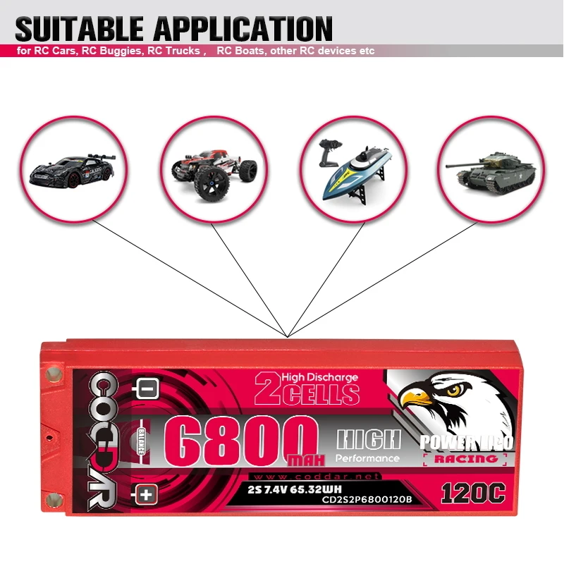 CODDAR 6800mAh 5mm Lipo Battery 7.4V 120C/240C 2S RC Battery Deans T XT60 EC5 For RC Racing Car Truck Truggy Buggy Helicopter
CODDAR 6800mAh 5mm Lipo Battery 7.4V 120C/240C 2S RC Battery Deans T XT60 EC5 For RC Racing Car Truck Truggy Buggy Helicopter