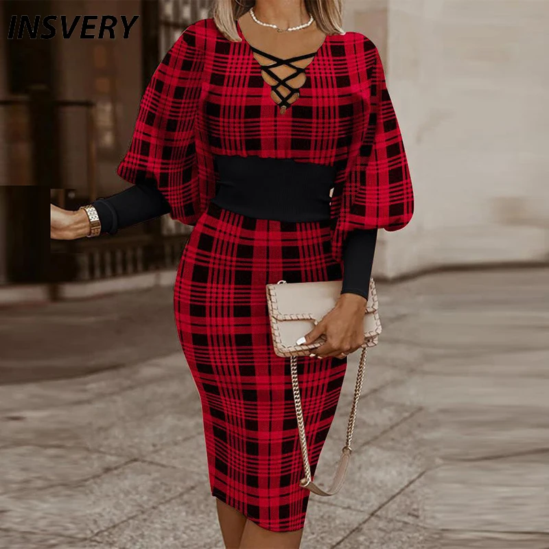 Red Plaid Print Bodycon Dresses For Women Autumn Deep V Neck Long Sleeve Midi Dress Women Elegant Party Dresses Christmas
Red Plaid Print Bodycon Dresses For Women Autumn Deep V Neck Long Sleeve Midi Dress Women Elegant Party Dresses Christmas