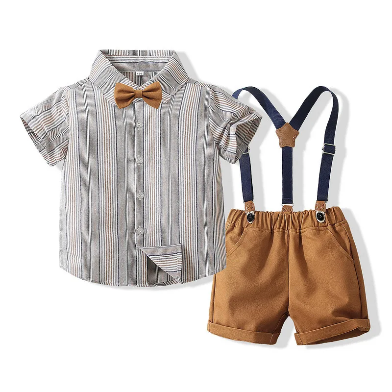 

1-6 Years Summer Baby Boy Clothing Sets Toddler Roupa Infantil Pra Menino 2pcs Short Sleeve Blouse+suspenders Gentleman Suit