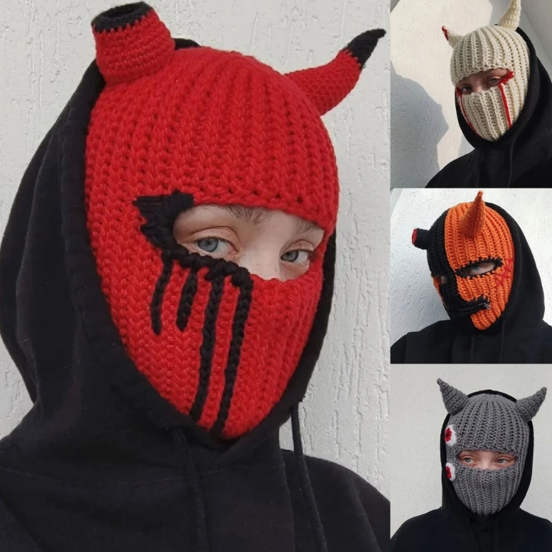 Halloween Funny Horns Knitted Hat Beanies Warm Full Face Cover Ski Mask Hat Windproof Balaclava Hat for Outdoor Sport
Halloween Funny Horns Knitted Hat Beanies Warm Full Face Cover Ski Mask Hat Windproof Balaclava Hat for Outdoor Sport