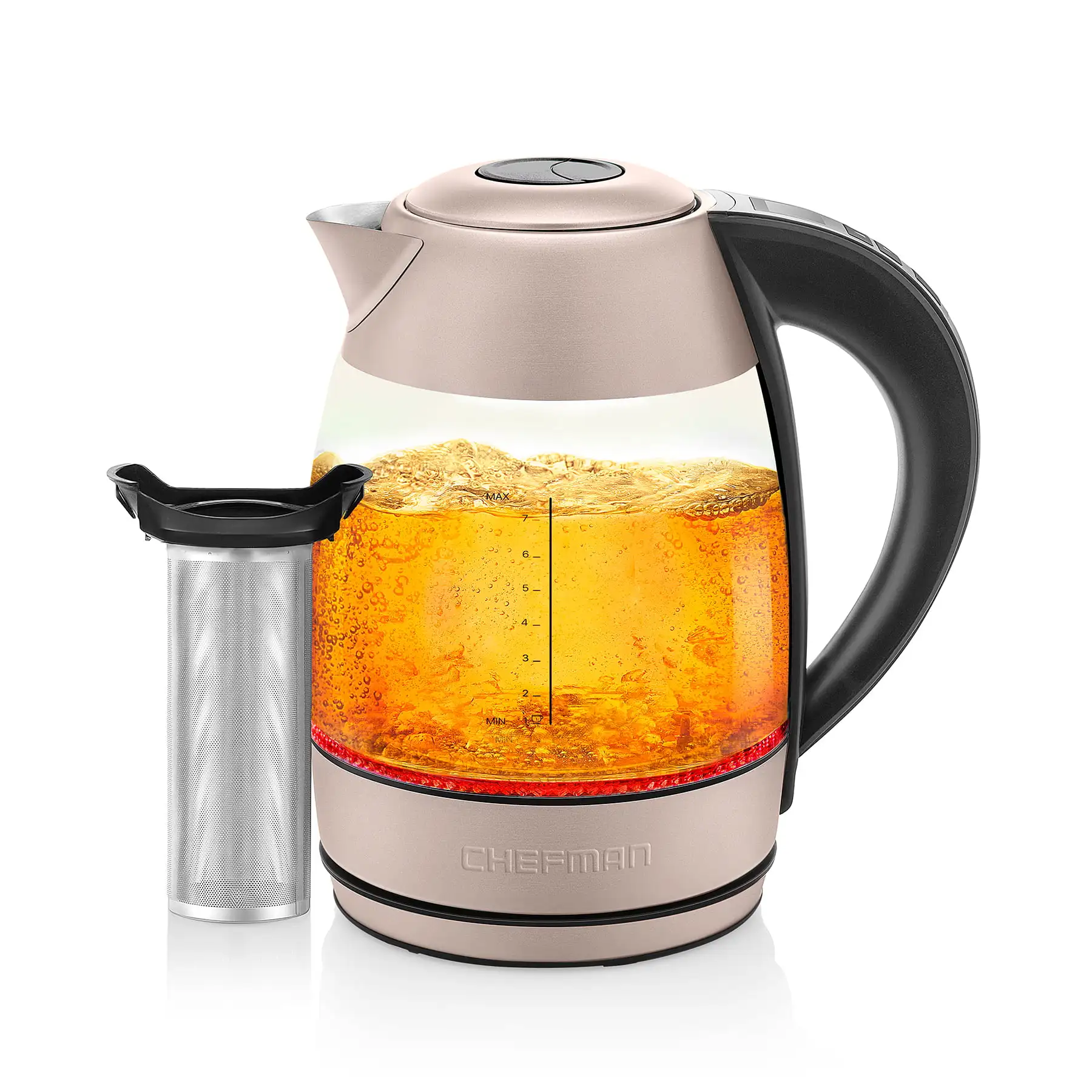 Digital Electric Glass Kettle, 1500W Rapid-Boiling & 7 Presets, Stainless Steel, Rose
Digital Electric Glass Kettle, 1500W Rapid-Boiling & 7 Presets, Stainless Steel, Rose