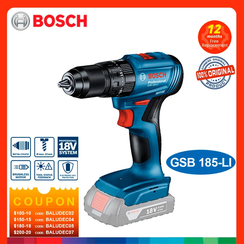 

BOSCH Eelectronic Impact drill Cordless No Battery GSB 18V-50 185-LI The lithium battery Power Tool For Wood Metal Drilling
