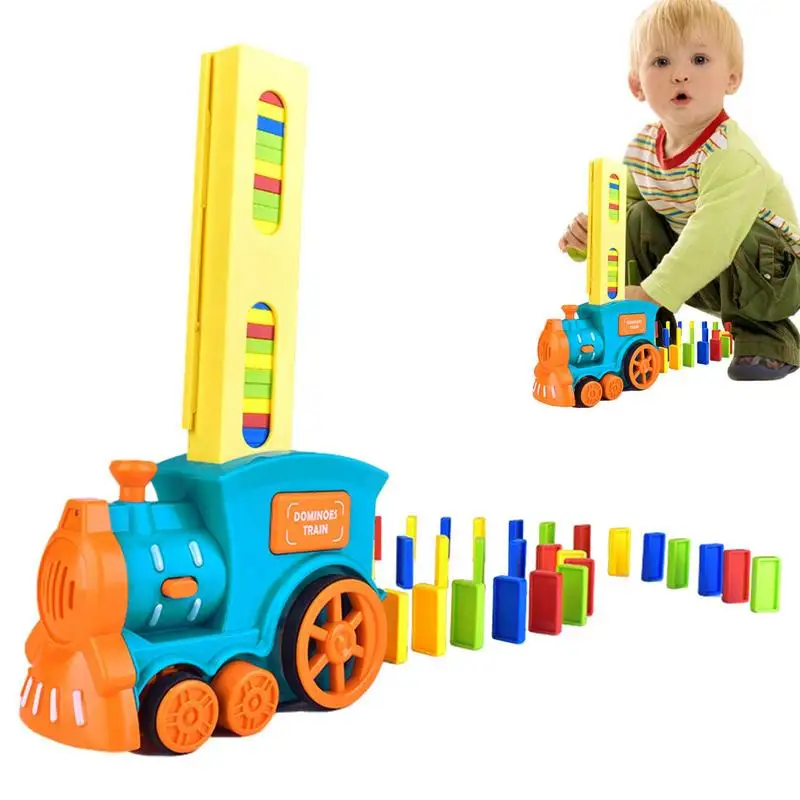 

Детский Электрический поезд «домино», 60 шт., набор поездов «домино» со звуком, веселым и красочным поездом, который подготавливает ваше домино ралли