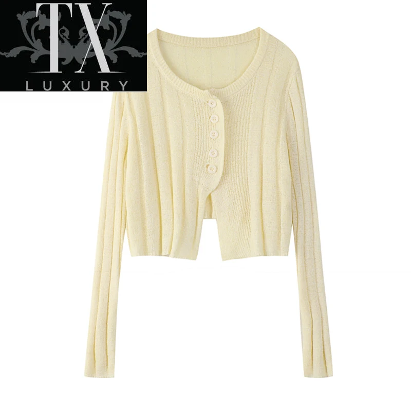 Summer New Temperament Round Neck Knitted Cardigan Thin Long Sleeve Solid Color Korean Sweet Sunscreen Crop Tops Lady
Summer New Temperament Round Neck Knitted Cardigan Thin Long Sleeve Solid Color Korean Sweet Sunscreen Crop Tops Lady