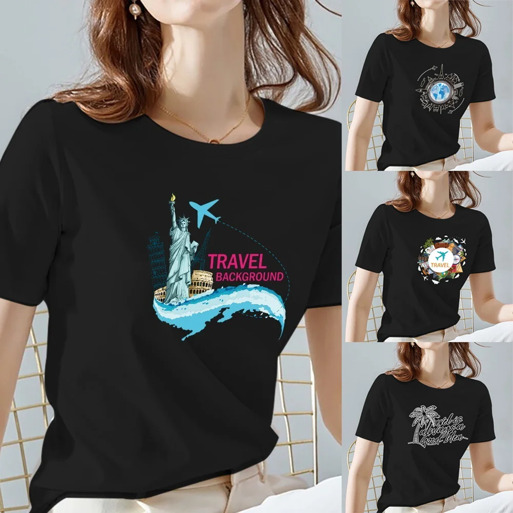 Women Tops Tee Black All-match Casual Ladies T-Shirts O Neck Travel Global Pattern Print Commuter Short Sleeve Women's Clothing
Women Tops Tee Black All-match Casual Ladies T-Shirts O Neck Travel Global Pattern Print Commuter Short Sleeve Women's Clothing