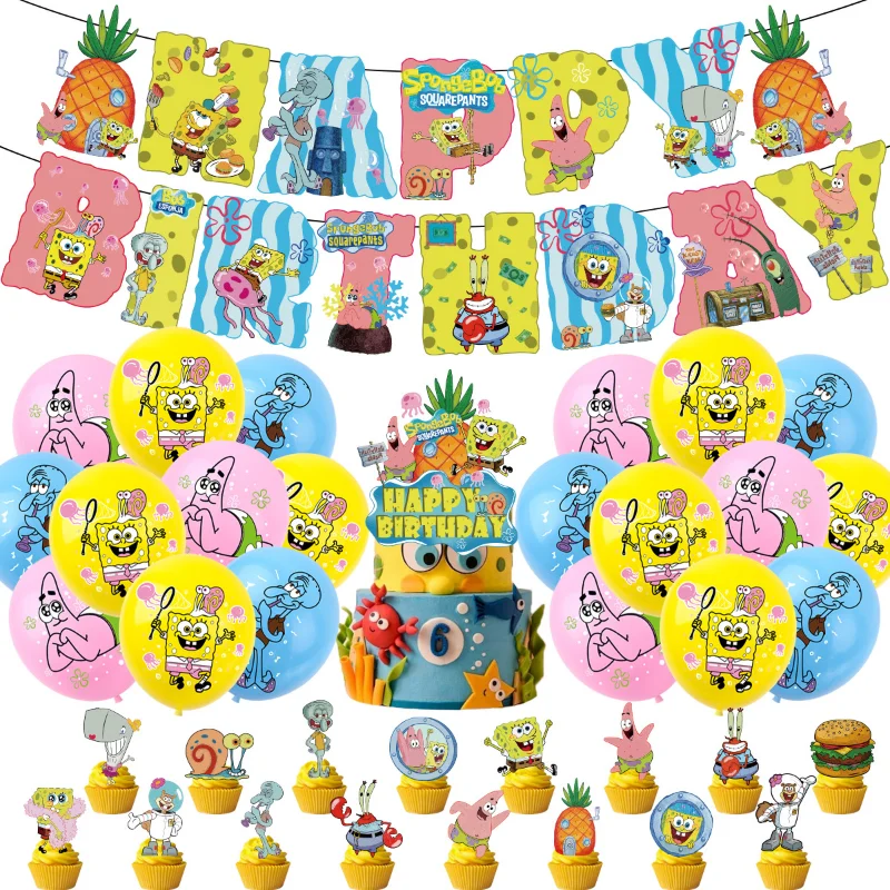 Cartoon Spongebob Disposable Party Supplies Pull Flag Paper Cup Latex Balloon Table Cloth Mask Kids Birthday Party Decorations
Cartoon Spongebob Disposable Party Supplies Pull Flag Paper Cup Latex Balloon Table Cloth Mask Kids Birthday Party Decorations