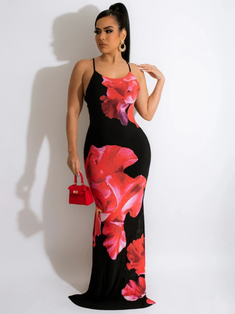 Женское платье-Холтер с цветочным принтом, без рукавов, с открытой спиной 
Женское платье-Холтер с цветочным принтом, без рукавов, с открытой спиной