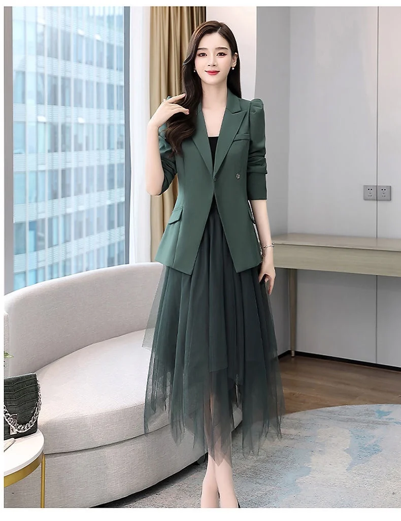 Spring Autumn Woma Lanon Mesh Mid-Calf Notched collar Solid New Fashion Pocket Long Sleeves Blazer+Skirt Two Piece Women's
Spring Autumn Woma Lanon Mesh Mid-Calf Notched collar Solid New Fashion Pocket Long Sleeves Blazer+Skirt Two Piece Women's