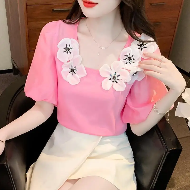 Sweet Blouse Female Sensory Worker Flower Decoration 2022 Summer Short Sleeve Square Collar Fashionable Western Blouse Female
Sweet Blouse Female Sensory Worker Flower Decoration 2022 Summer Short Sleeve Square Collar Fashionable Western Blouse Female