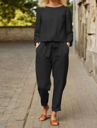 Spring Cotton Linen Women's Tracksuit Suit Long Sleeve Top Loose Pants Set Female Casual Fashion Elegant Ladies 2 Piece Sets
Spring Cotton Linen Women's Tracksuit Suit Long Sleeve Top Loose Pants Set Female Casual Fashion Elegant Ladies 2 Piece Sets