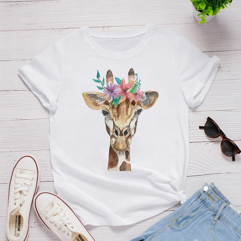 Cute Giraffe Head Wearing A Wreath Love T Shirt Girl Fashion Harajuku T-Shirt Women White Floral Pattern Tshirt Tops
Cute Giraffe Head Wearing A Wreath Love T Shirt Girl Fashion Harajuku T-Shirt Women White Floral Pattern Tshirt Tops
