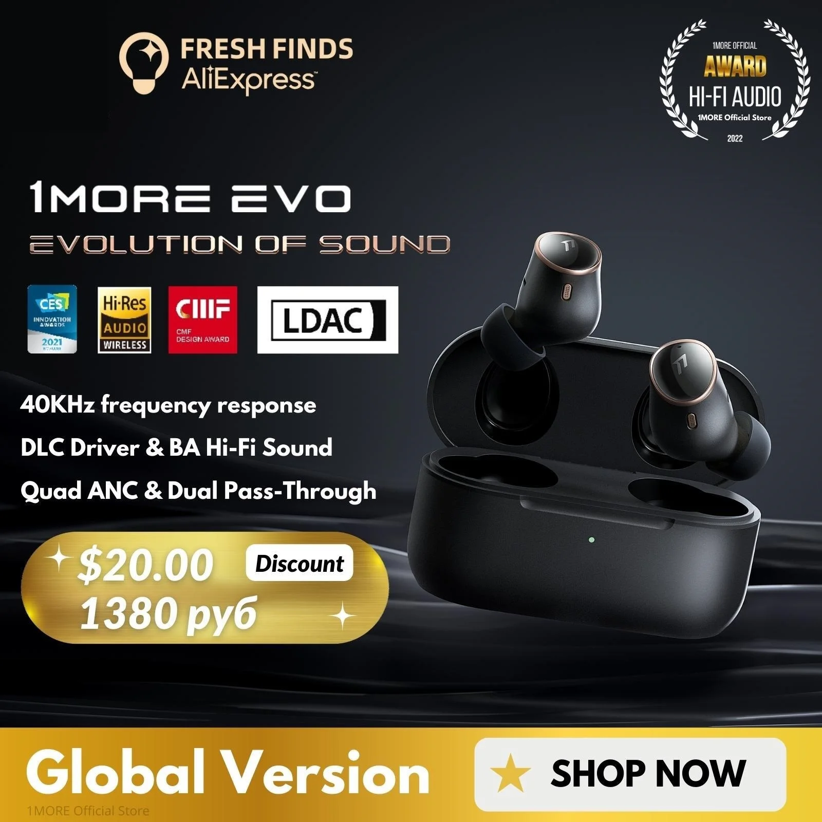 World Premiere EVO Hi-Res Wireless Earbuds Audiophile LDAC Bluetooth 5.2 Headphones 42dB ANC Tws Connect 2 Device Earphone
World Premiere EVO Hi-Res Wireless Earbuds Audiophile LDAC Bluetooth 5.2 Headphones 42dB ANC Tws Connect 2 Device Earphone