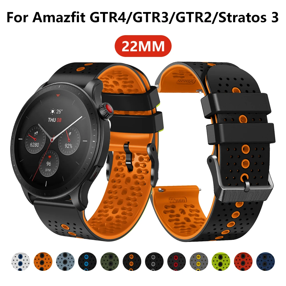 

22mm Silicone Sports Breathable Strap For Huami Amazfit GTR4 Band For GTR3 GTR2 Stratos 3 GTR 47mm Bracelet Watchbands bands