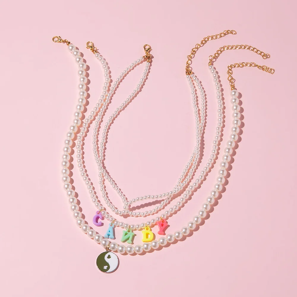 

Fashion Multilayer Pearl Chains Pendant Necklace for Women Bohemian Personality Initial Letter Heart Star Mushroom Necklace Gift