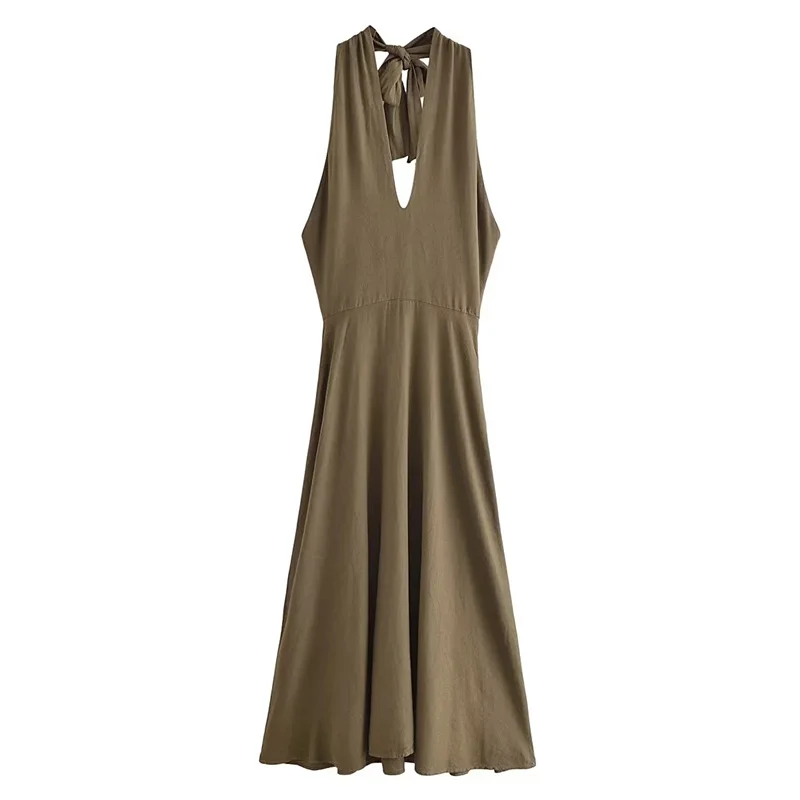 TRAF 2023 Linen Blend Halter Neck Midi Dress For Women Cross Neck Open Back Solid Elegant Sexy Dresses Summer Party Dress
TRAF 2023 Linen Blend Halter Neck Midi Dress For Women Cross Neck Open Back Solid Elegant Sexy Dresses Summer Party Dress