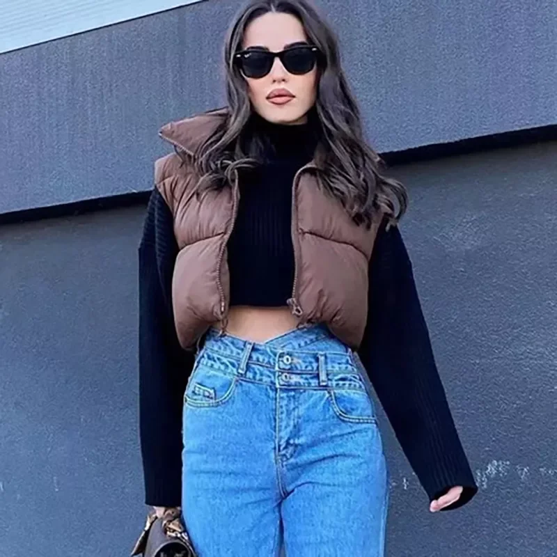 2023New Women Casual High Collar Za Coffee Color Short Parkas Outwear Chic Lady Fashion Zippers Sleeveless Jackets Vest
2023New Women Casual High Collar Za Coffee Color Short Parkas Outwear Chic Lady Fashion Zippers Sleeveless Jackets Vest