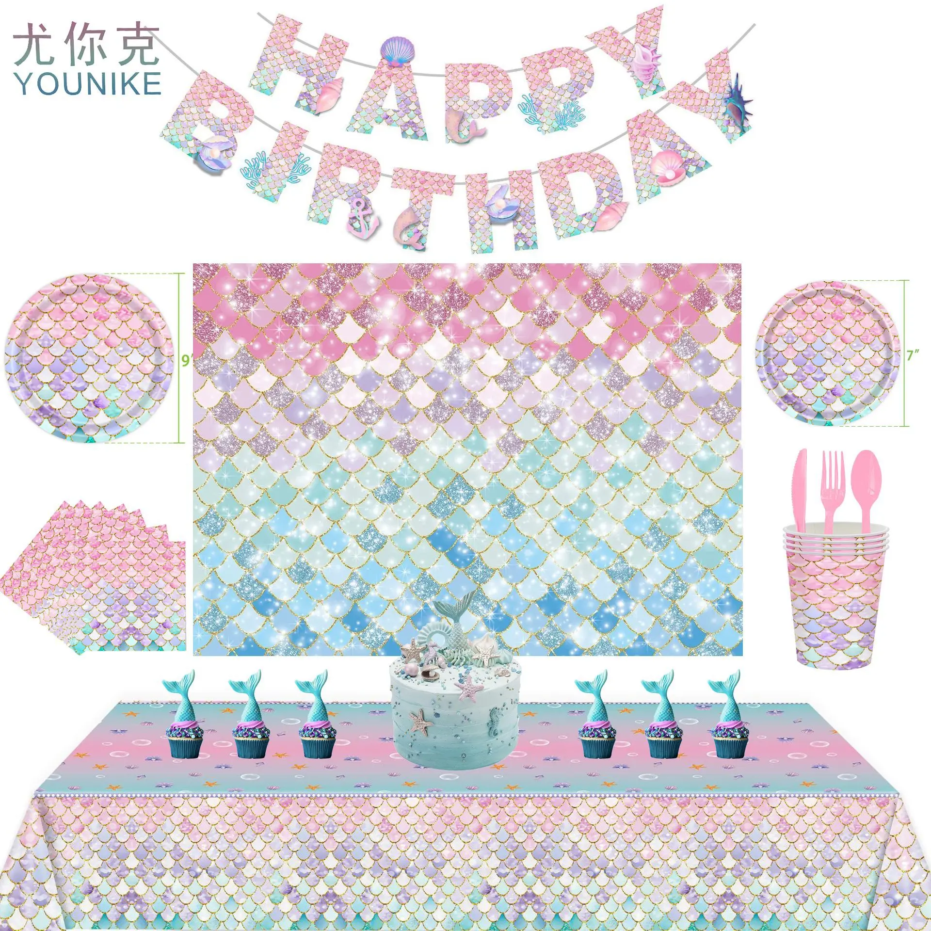 Mermaid Theme Birthday Party Decoration Pink Fish Scale Tablecloth Kids Birthday Party Supplies Gathering Tableware Set Banner
Mermaid Theme Birthday Party Decoration Pink Fish Scale Tablecloth Kids Birthday Party Supplies Gathering Tableware Set Banner