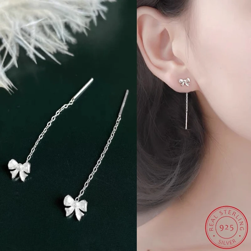 S925 Sterling Silver Bowtie Tassel Earrings for Women New Fashion Simple Piercing Dangle Ear Wire Jewelry Wedding Gift Wholesale
S925 Sterling Silver Bowtie Tassel Earrings for Women New Fashion Simple Piercing Dangle Ear Wire Jewelry Wedding Gift Wholesale