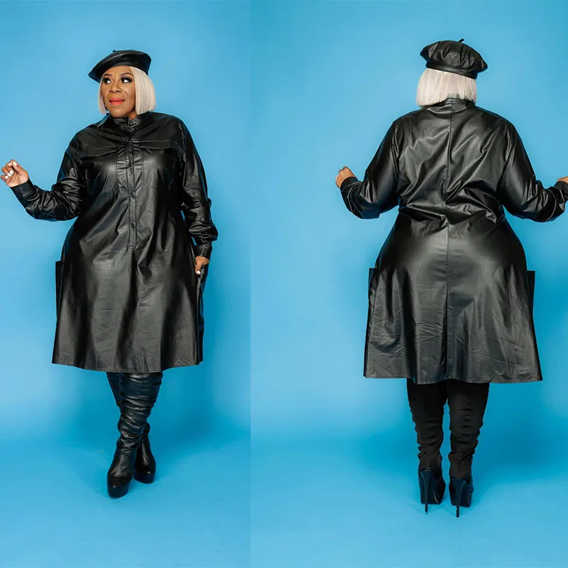 Plus Size Leather Pu Black Shirt Dress 2021 Fashion Dresses Shirts Turn Down Collar Loose Casual Long Sleeve Bodycon Dress 3XL
Plus Size Leather Pu Black Shirt Dress 2021 Fashion Dresses Shirts Turn Down Collar Loose Casual Long Sleeve Bodycon Dress 3XL