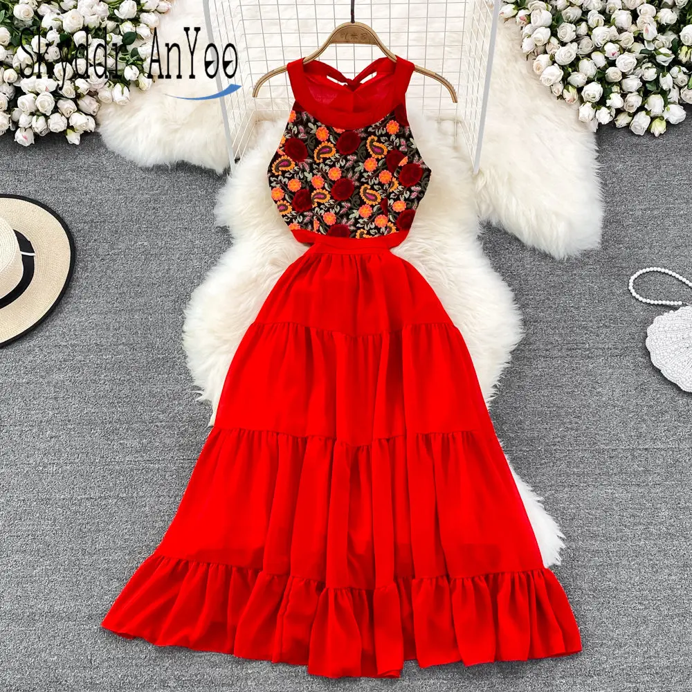 Boho Dresses For Woman 2022 Vestido Vintage Embroidery O-Neck Sleeveless Holiday Beach Dress Slim A-Line Red Elegant Long Dress
Boho Dresses For Woman 2022 Vestido Vintage Embroidery O-Neck Sleeveless Holiday Beach Dress Slim A-Line Red Elegant Long Dress