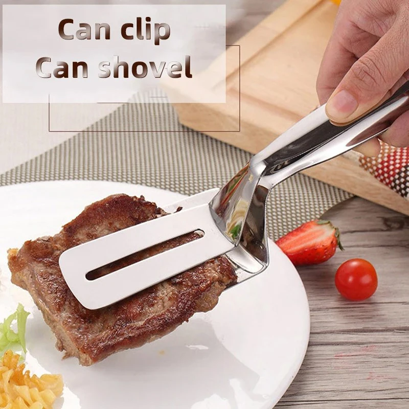 

Stainless Steel Steak Clip Pancake Barbecue Spatula Clip BBQ Tongs Frying Fish Spatula Clip Bread Clip Household Kitchen Tool