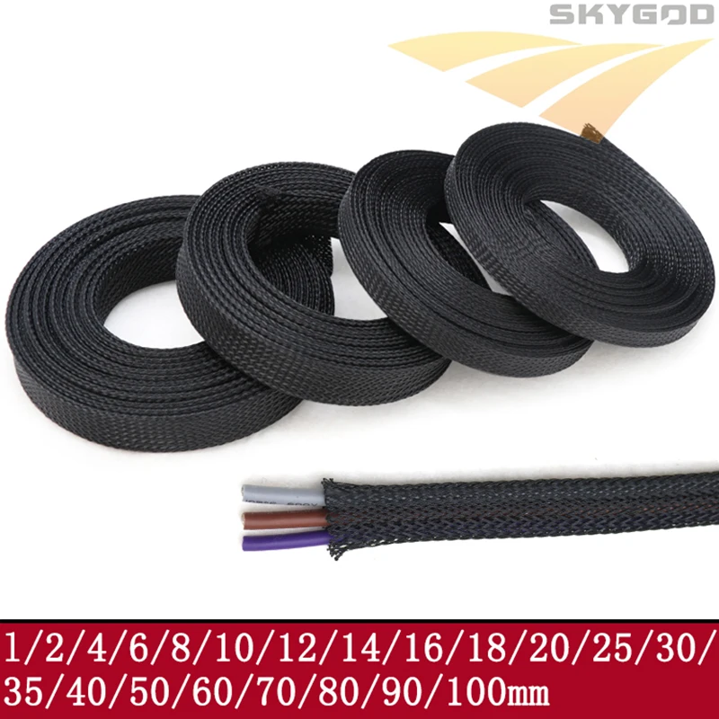 

Dropship 1/5/10M Black PET Braided Sleeving Diameter 1~100mm Insulated Wire Cable Protection Sleeve Flame Retardant Nylon Tube
