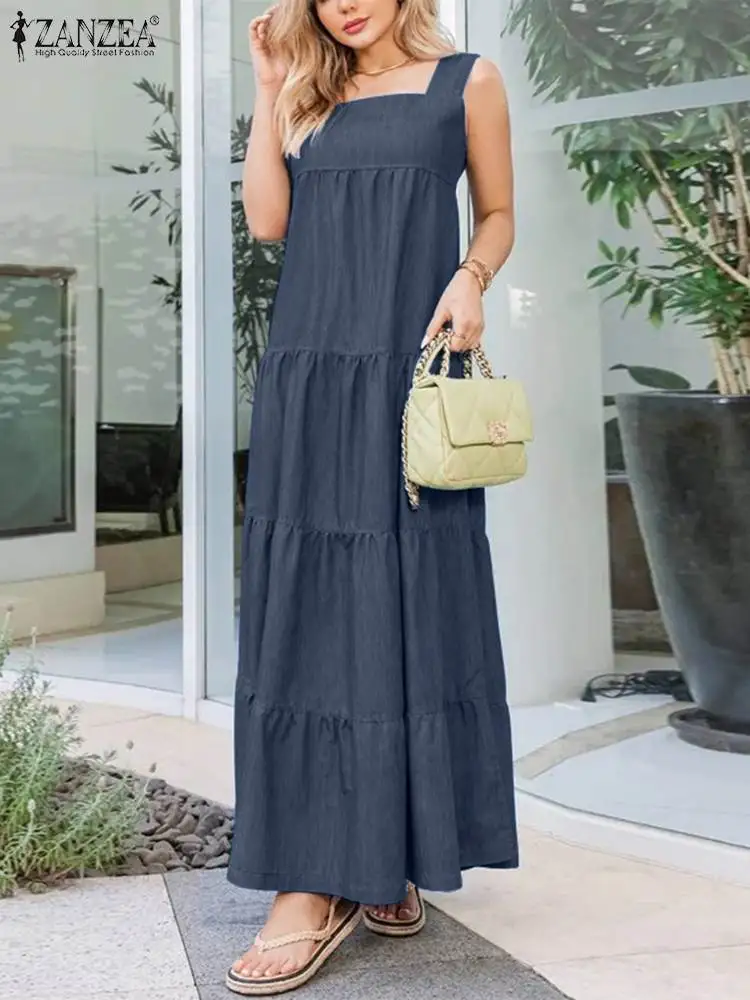 2023 ZANZEA Fashion Summer Women Sleeveless Solid Long Maxi Dress Square Neck Denim Style Sundress Ruffles Vestido Robe Femme
2023 ZANZEA Fashion Summer Women Sleeveless Solid Long Maxi Dress Square Neck Denim Style Sundress Ruffles Vestido Robe Femme