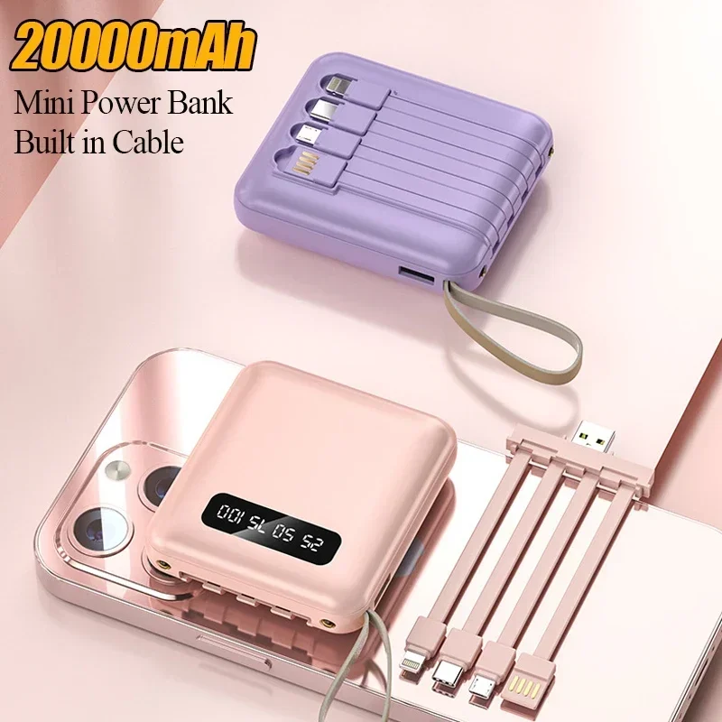 Mini Power Bank 20000mAh With 4 Cable Mobile Phone External Battery Charger for iPhone Samsung Huawei Xiaomi Portable Powerbank 
Mini Power Bank 20000mAh With 4 Cable Mobile Phone External Battery Charger for iPhone Samsung Huawei Xiaomi Portable Powerbank