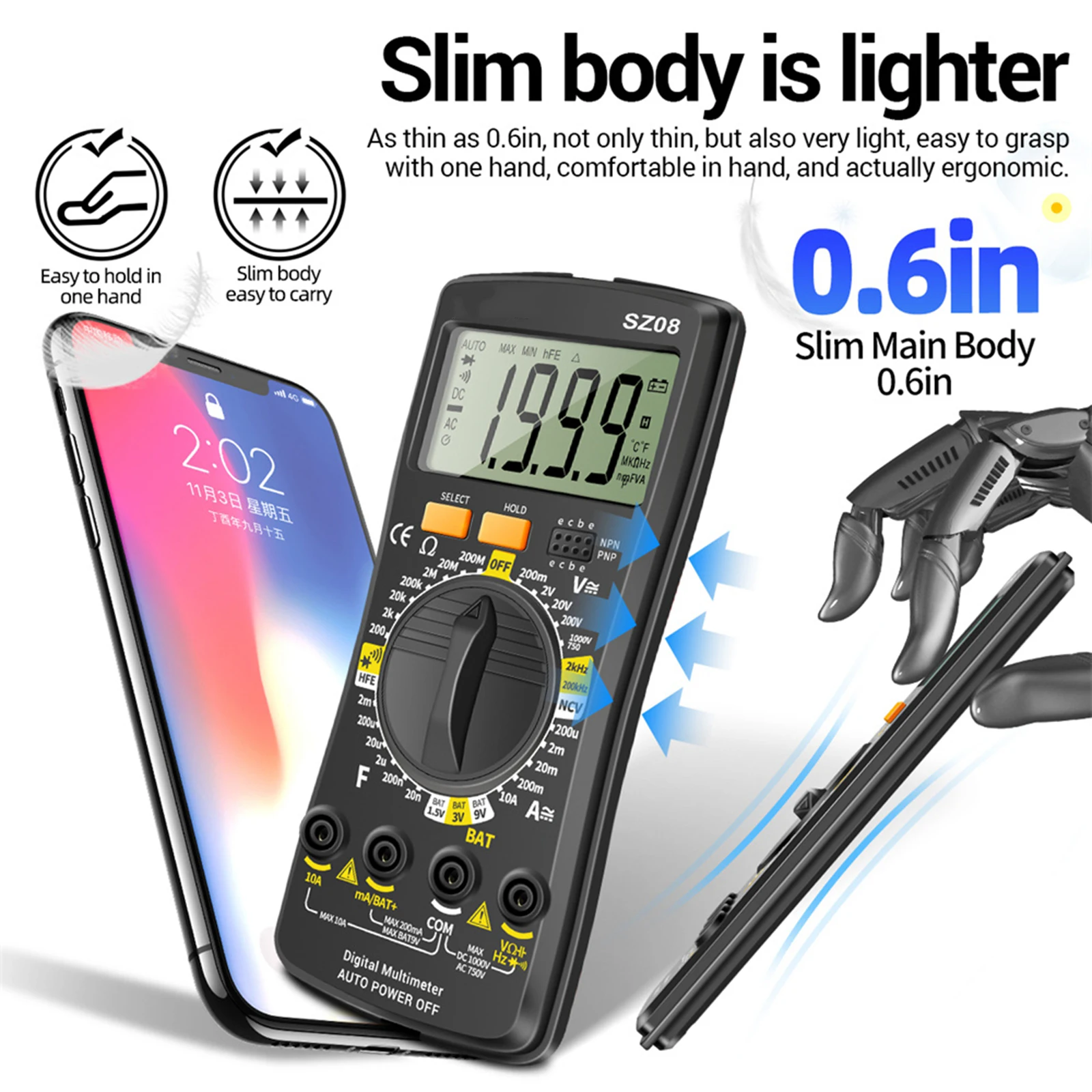 AC DC 220V Ultra-thin Digital Multimeter Resistance Handhold Testers Professional Multimetro Auto Voltmeter
AC DC 220V Ultra-thin Digital Multimeter Resistance Handhold Testers Professional Multimetro Auto Voltmeter