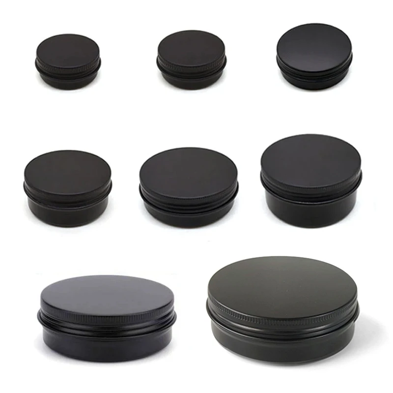 

30Pcs 5g 10g 15g 30g 50g 60g 80g 100g Empty Black Aluminum Tins Jar Screw Top Round Candle Spice Cans With Screw Lid Containers