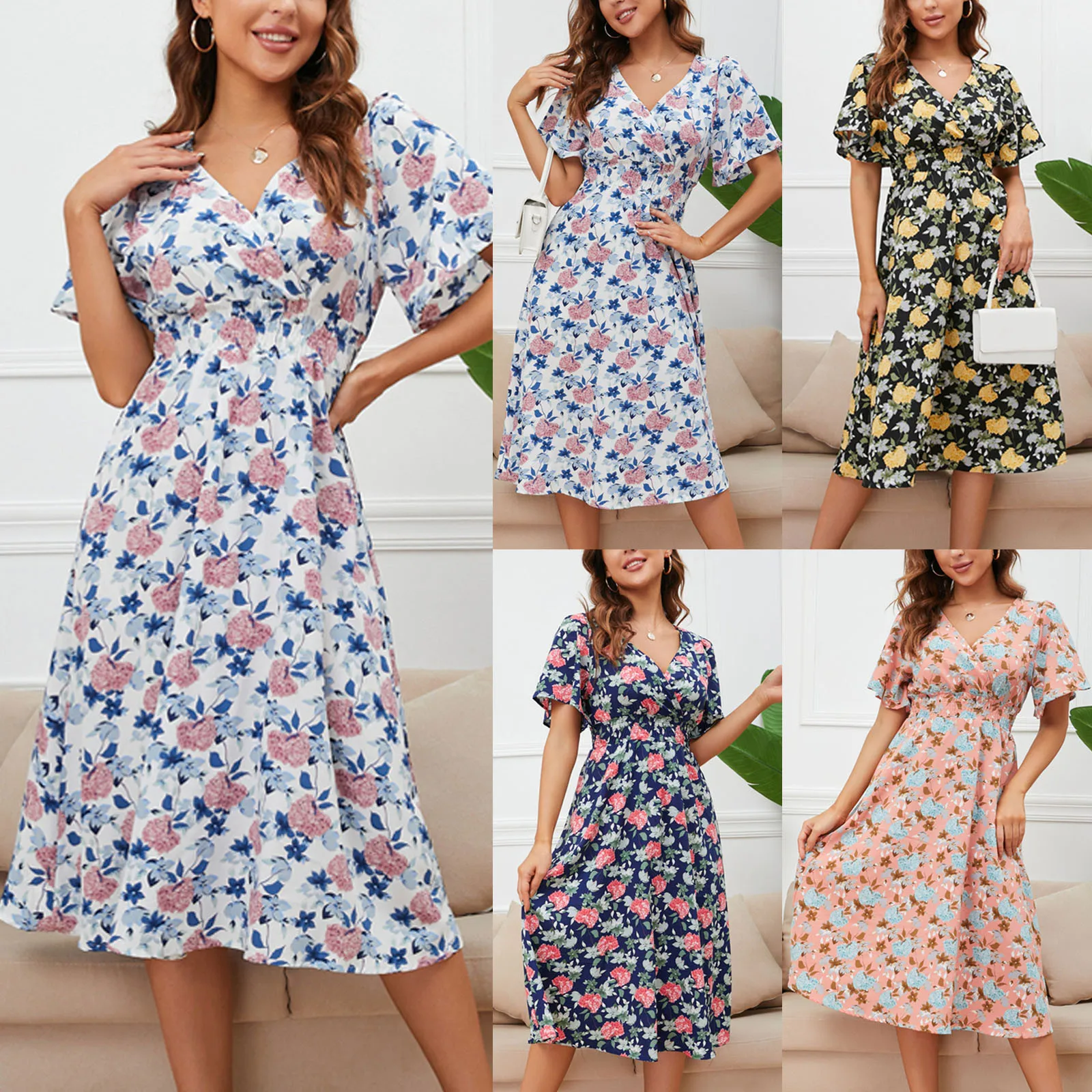 Summer Elegant Women's Dress Casual Floral Print Bohemian V-Neck A-Line Dress Party Printed Short Sleeve Sundress Feminina
Summer Elegant Women's Dress Casual Floral Print Bohemian V-Neck A-Line Dress Party Printed Short Sleeve Sundress Feminina