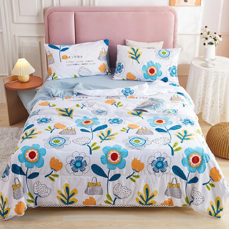 

2021 Colorful Summer Washed Cotton Quilt Air-conditioning Comforter Soft Breathable 200*230cm Cover Bed Blanket Print Bedspread