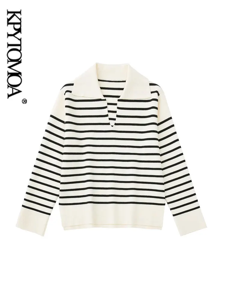 KPYTOMOA Women Fashion Loose Striped Knit Sweater Vintage Lapel Collar Long Sleeve Female Outerwear Chic Tops
KPYTOMOA Women Fashion Loose Striped Knit Sweater Vintage Lapel Collar Long Sleeve Female Outerwear Chic Tops