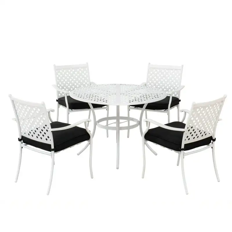 Collection 5-piece White Aluminum Lattice Dining Set with Black Cushions Plywood chair Outdoor dining chairs Stool chair Desk c
Collection 5-piece White Aluminum Lattice Dining Set with Black Cushions Plywood chair Outdoor dining chairs Stool chair Desk c