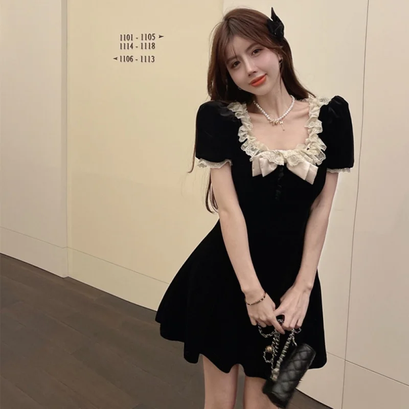 Модное женское платье высокого качества с квадратным вырезом и бантом, кружевные черные платья с коротким рукавом для женщин, сексуальное милое летнее Мини-Платье 
Модное женское платье высокого качества с квадратным вырезом и бантом, кружевные черные платья с коротким рукавом для женщин, сексуальное милое летнее Мини-Платье