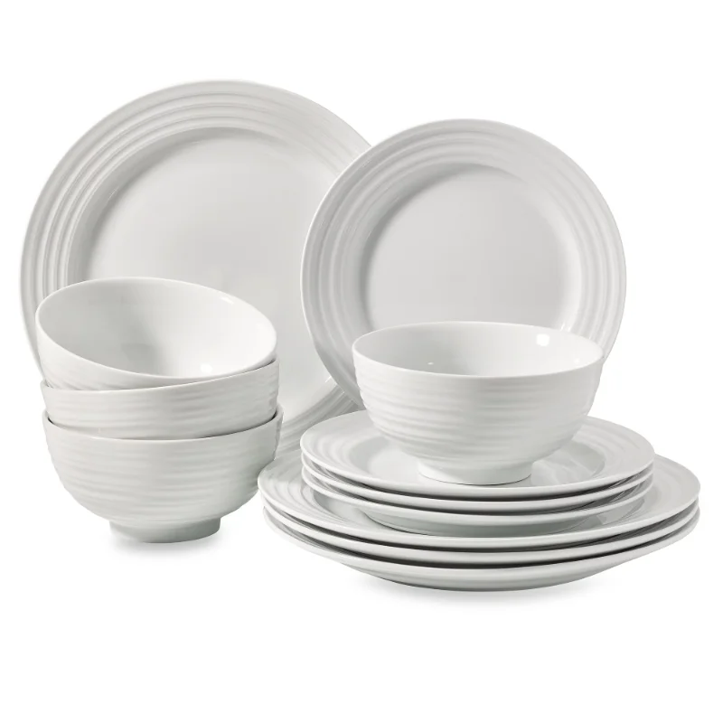 

Better Homes & Gardens- Anniston White Round Porcelain 12-Piece Dinnerware Set vajilla ceramica