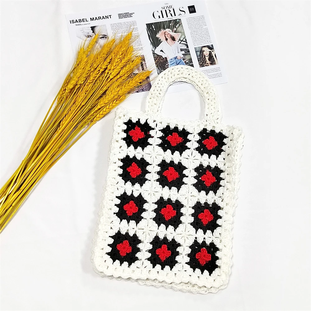 Ethnic Style Patchwork Hand Knitted Bag Bohemian Women's Handbag Contrast Colors Totes Handmade Hollow Out Crochet Bag 
Ethnic Style Patchwork Hand Knitted Bag Bohemian Women's Handbag Contrast Colors Totes Handmade Hollow Out Crochet Bag