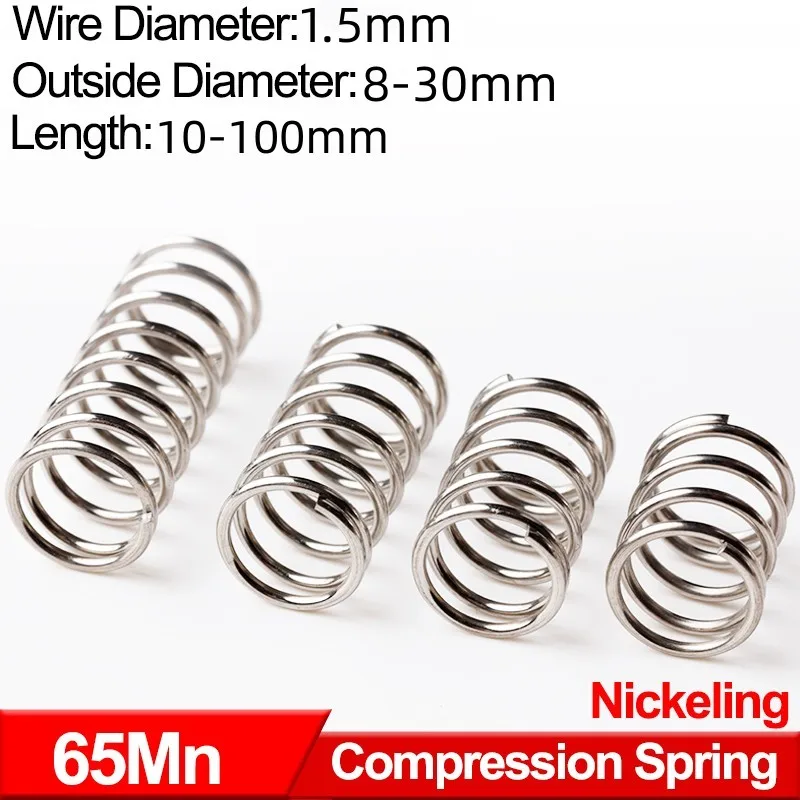Cylindrical Helical Coil Compressed Backspring Shock Absorbing Pressure Return Compression Spring 65Mn Steel Wire Diameter 1.5mm
Cylindrical Helical Coil Compressed Backspring Shock Absorbing Pressure Return Compression Spring 65Mn Steel Wire Diameter 1.5mm