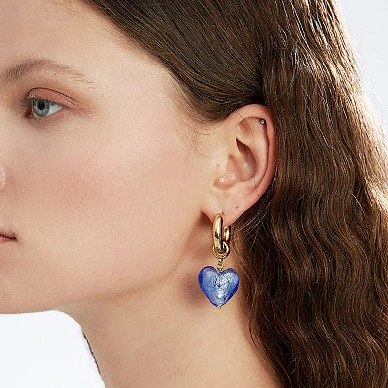 

The new 2022 Gold hoop Earrings for woman Peach heart coloured glaze earrings
