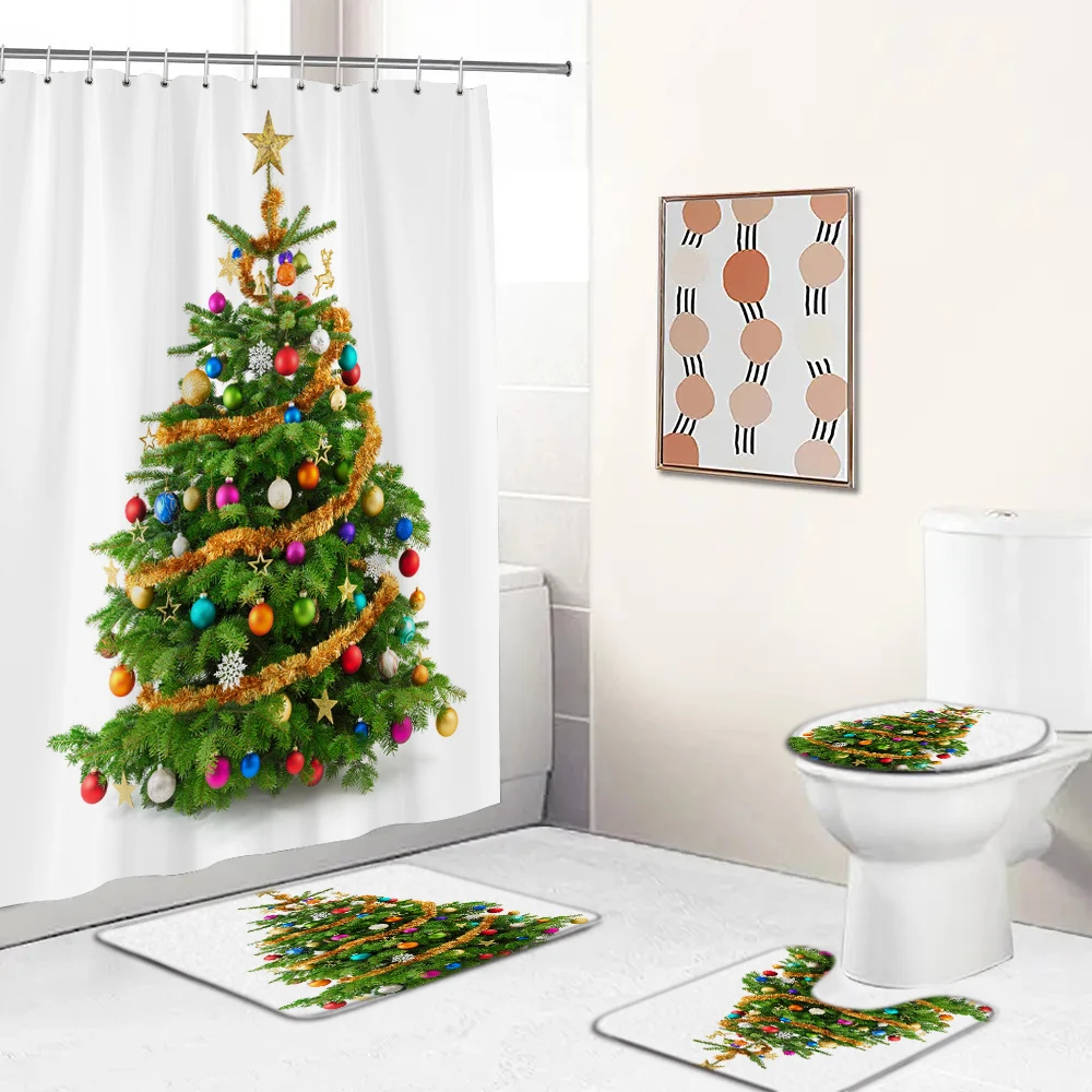 Christmas Tree Bathroom Set Shower Curtain Waterproof Santa Claus Anti-skid Rugs Toilet Cover Bath mat Bath Curtains with Hooks
Christmas Tree Bathroom Set Shower Curtain Waterproof Santa Claus Anti-skid Rugs Toilet Cover Bath mat Bath Curtains with Hooks