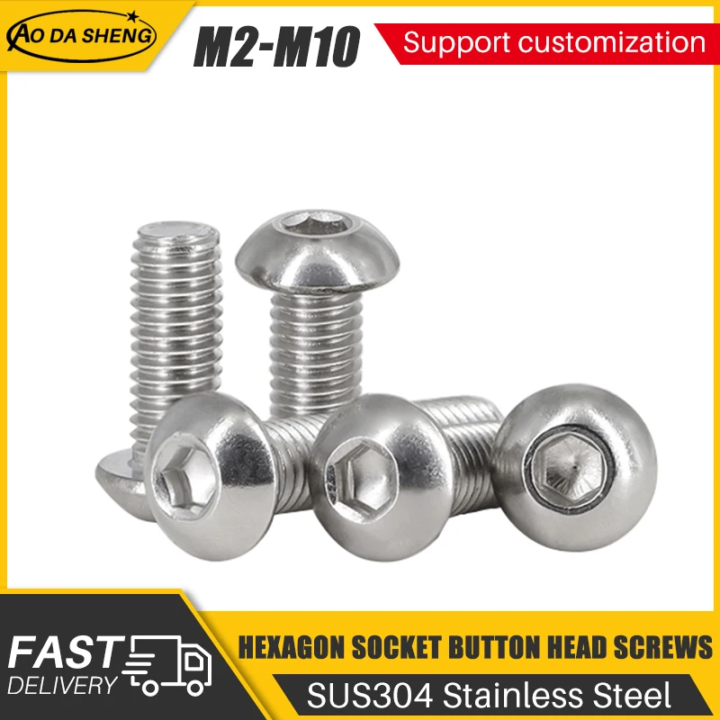 AODASHENG ISO7380 Round Cup Allen screw M2 M2.5M3M4M5 M6 M8 M10 SUS304 Stainless Steel Heaxagon Socket Button Head Machine Screw
AODASHENG ISO7380 Round Cup Allen screw M2 M2.5M3M4M5 M6 M8 M10 SUS304 Stainless Steel Heaxagon Socket Button Head Machine Screw
