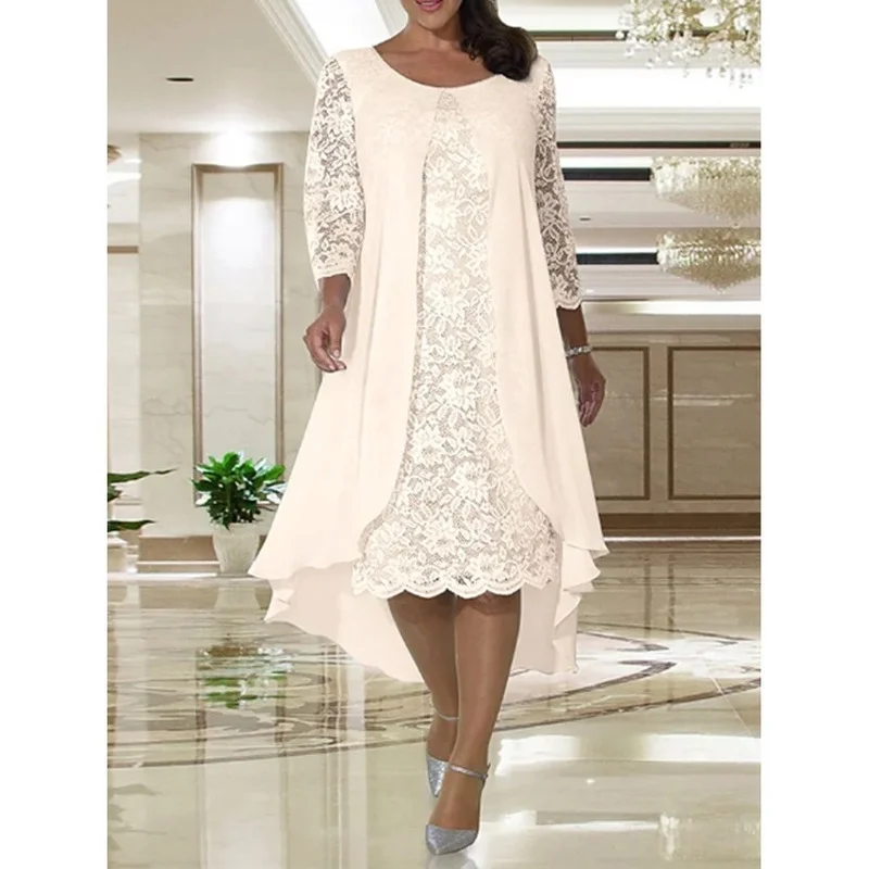 Spring and Autumn Dress Women's Lace Stitching Loose Party Formal Dress Women's Elegant Long Sleeve Round Neck Pullover Dress
Spring and Autumn Dress Women's Lace Stitching Loose Party Formal Dress Women's Elegant Long Sleeve Round Neck Pullover Dress