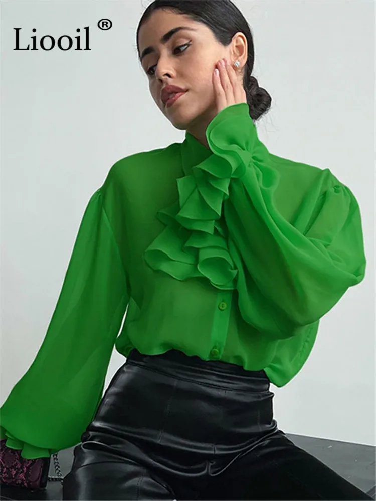 Sexy Ruffle Chiffon Shirt Long Fare Sleeve Top Autumn 2022 Turndown Collar Womens Blouses And Tops Streetwear Green Baggy Shirts
Sexy Ruffle Chiffon Shirt Long Fare Sleeve Top Autumn 2022 Turndown Collar Womens Blouses And Tops Streetwear Green Baggy Shirts
