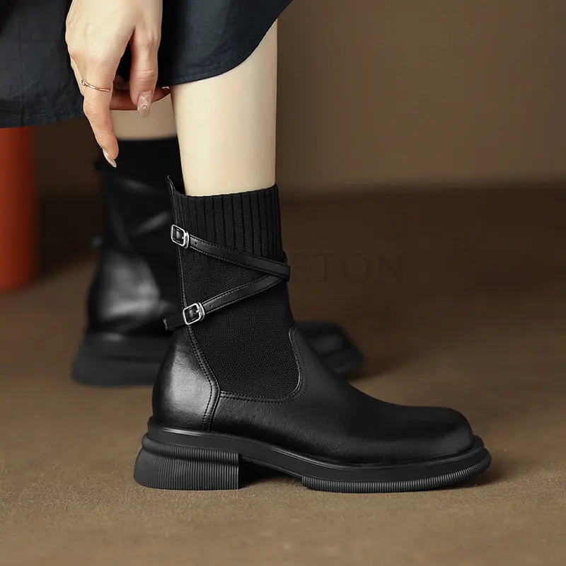 Women's Autumn and Winter Leather Chelsea Boots Platform Women's Ankle Boots Elastic Fabric Solid Warm Fashion Low Mid-Calf
Women's Autumn and Winter Leather Chelsea Boots Platform Women's Ankle Boots Elastic Fabric Solid Warm Fashion Low Mid-Calf