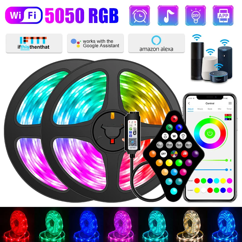 WIFI Control LED Strip Light 5050 RGB Bluetooth LED Neon Lamp Flexible Diode Light Tape Ribbon For room Kitch Bathroom
WIFI Control LED Strip Light 5050 RGB Bluetooth LED Neon Lamp Flexible Diode Light Tape Ribbon For room Kitch Bathroom
