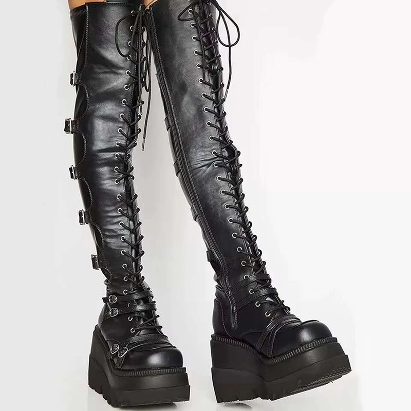 Brand Design Female High Platform Thigh High Boots Fashion Buckle Punk High Heels Boots Women Cosplay Wedges Shoes Woman
Brand Design Female High Platform Thigh High Boots Fashion Buckle Punk High Heels Boots Women Cosplay Wedges Shoes Woman