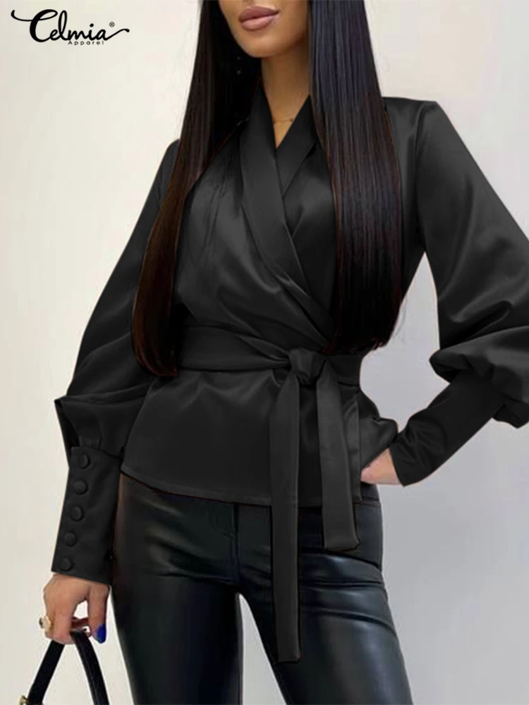 Casual Loose Solid Color Shirt Celmia 2022 Women Puff Long Sleeve Blouse Elegant Lapel Neck Bandage Wrap Tops Spring Streetwear
Casual Loose Solid Color Shirt Celmia 2022 Women Puff Long Sleeve Blouse Elegant Lapel Neck Bandage Wrap Tops Spring Streetwear
